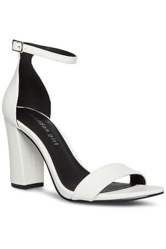 Womens White Adjustable Ankle Strap Beella Round Toe Block Heel Buckle Dress Heeled Sandal 5.5 M