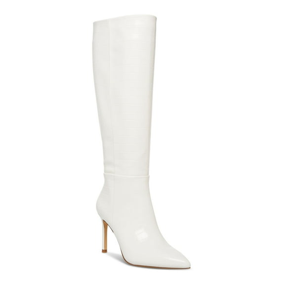 MADDEN GIRL Womens White Crocodile Chantelle Pointed Toe Stiletto Dress Boots 6.5 M