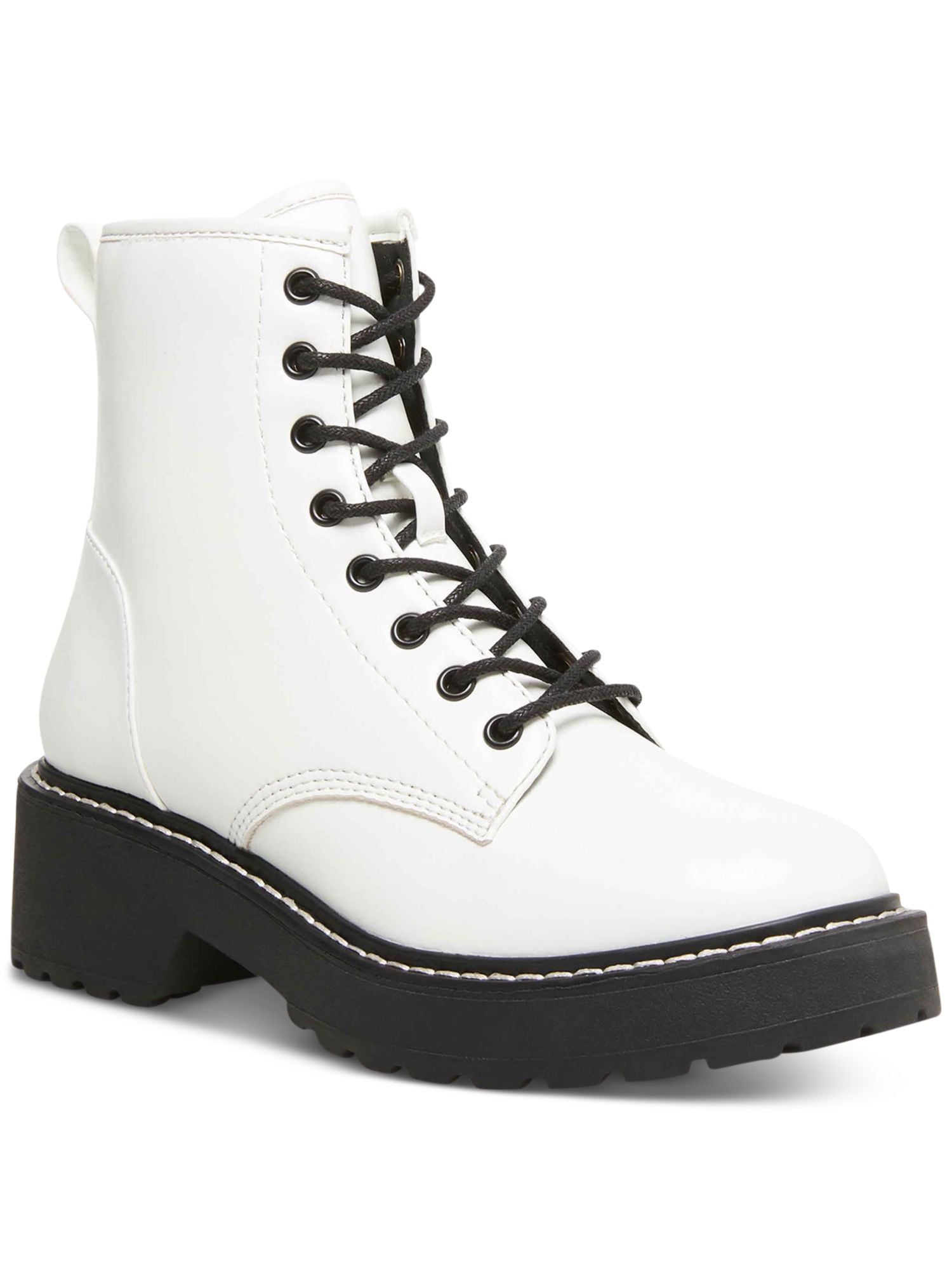 JACK ROGERS Womens Beige Whipstitch Peyton Round Toe Block Heel Lace-Up Leather Combat Boots M