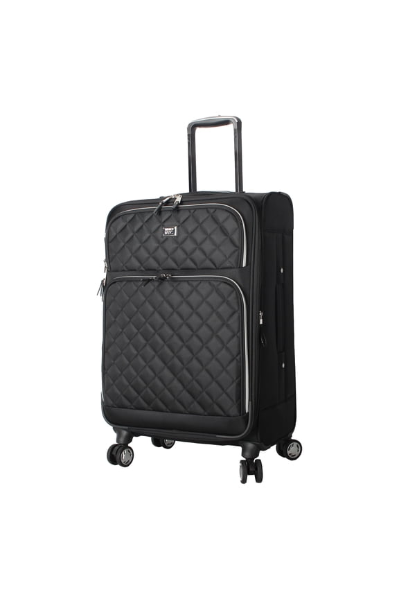 , Aesthetic Soft Side 24" Expandable Checked Luggage with Spinner Wheels, Black