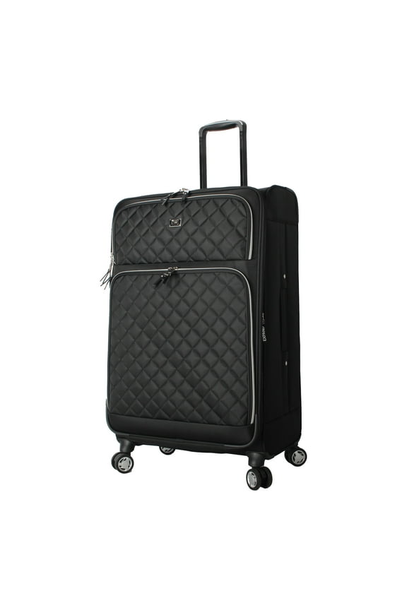 , Aesthetic Soft Side 28" Expandable Checked Luggage with Spinner Wheels, Black