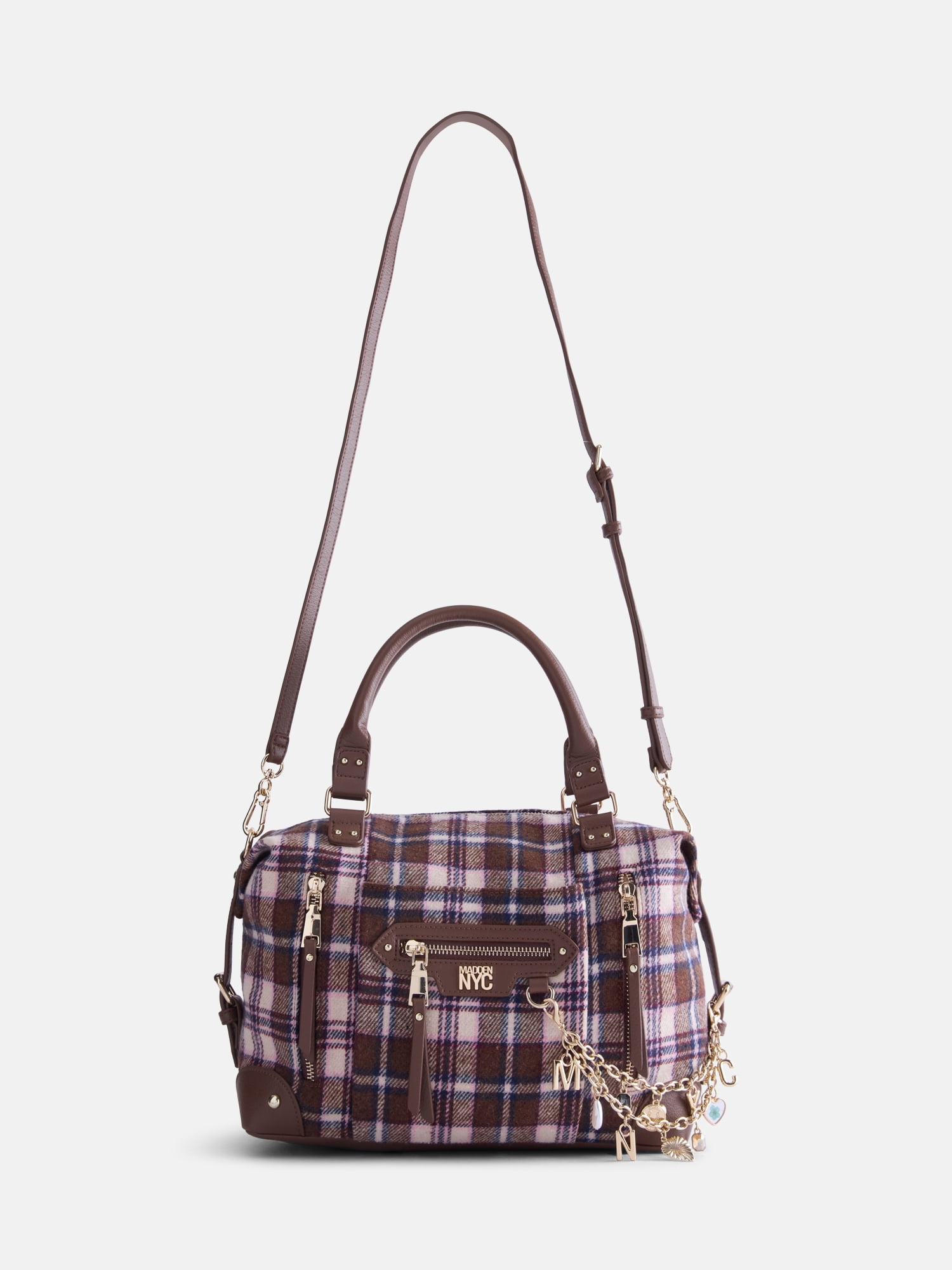 Madden NYC Womens Medium Satchel Handbag, Flannel Plaid
