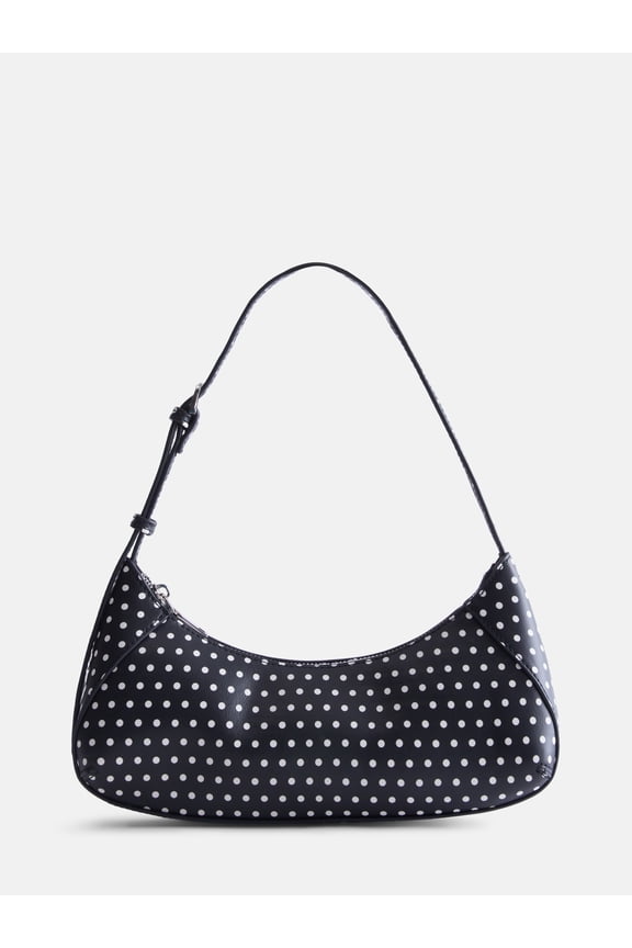 Women's Curved Baguette Shoulder Bag, Black and White