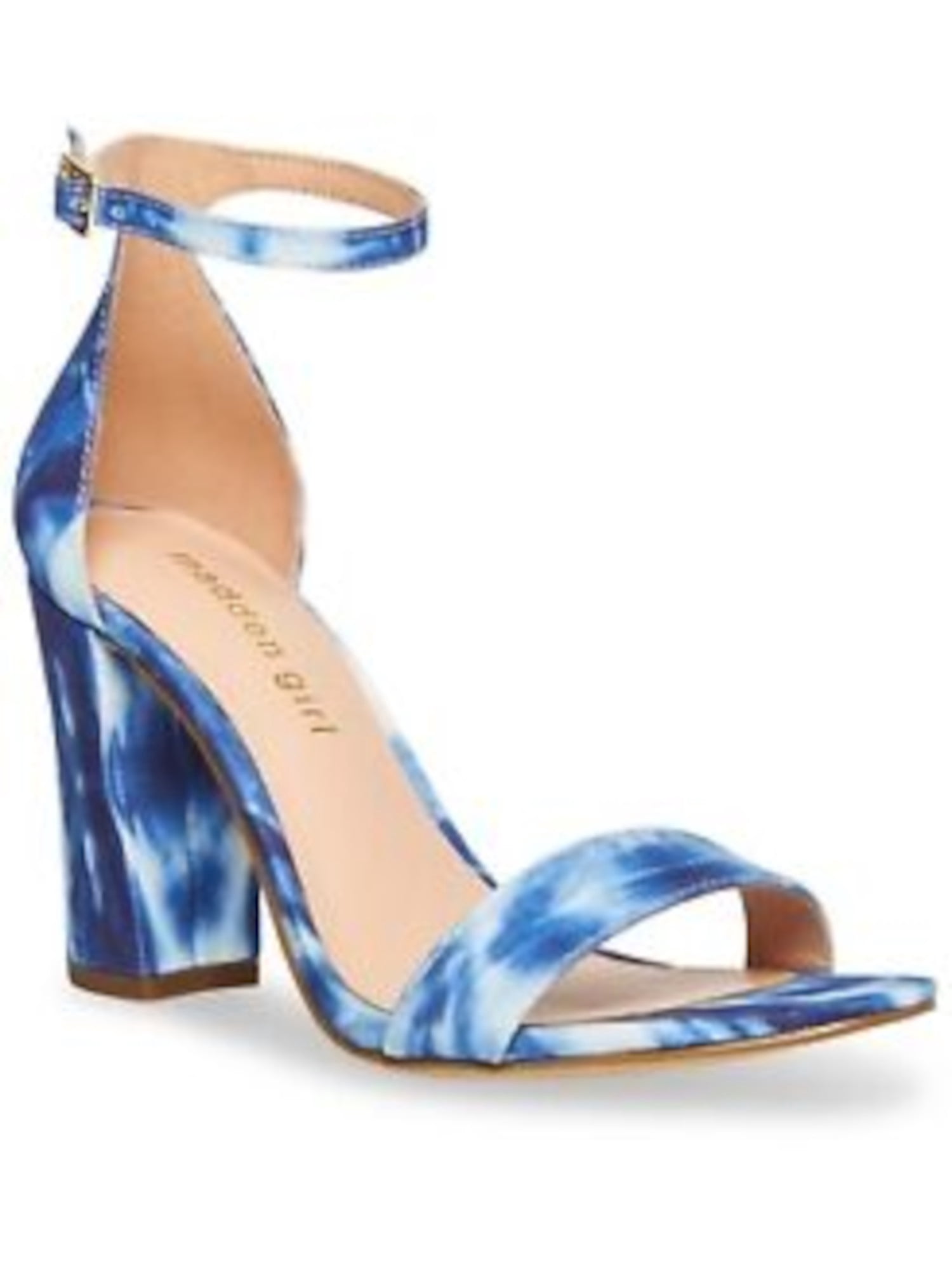MADDEN Womens Blue Tie Dye Ankle Strap Padded Beella Round Toe Block