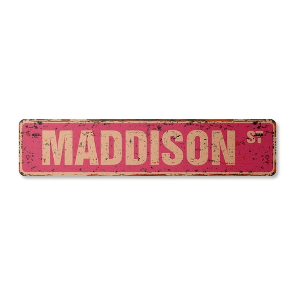 MADDISON Vintage Plastic Street Sign Childrens Name Room Sign | Indoor/Outdoor | 18" Wide