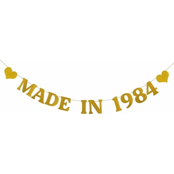 MADE IN 1984 Banner, Pre-Strung,Funny Gold Glitter Paper Party Decorations for 40th Birthday Party Supplies, Letters Gold