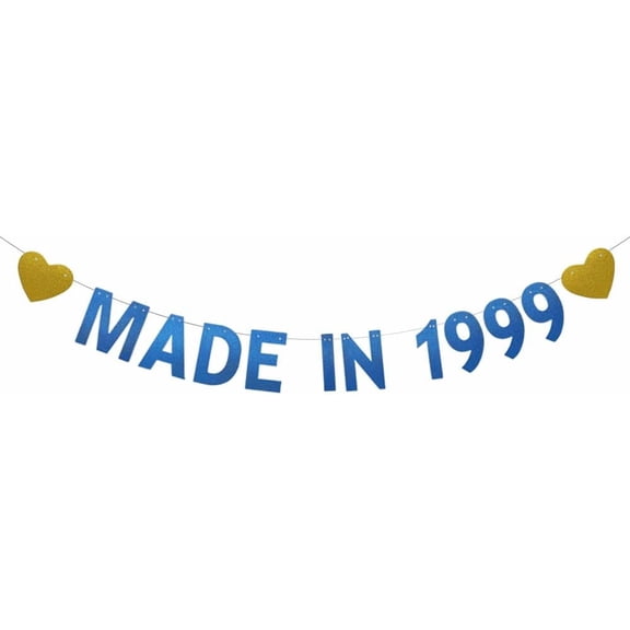 MADE IN 1999 Banner, Pre-Strung,Funny Blue Glitter Paper Party Decorations for 26th Birthday Party Supplies, Letters Blue