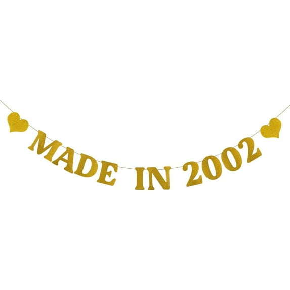 MADE IN 2002 Banner, Pre-Strung,Funny Gold Glitter Paper Party Decorations for 23rd Birthday Party Supplies, Letters Gold