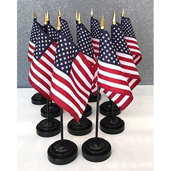 MADE IN USA!! Box of 12 USA 4"x6" Miniature Desk & Table Flags Includes 12 Flag Stands & 12 American Small Mini Flags