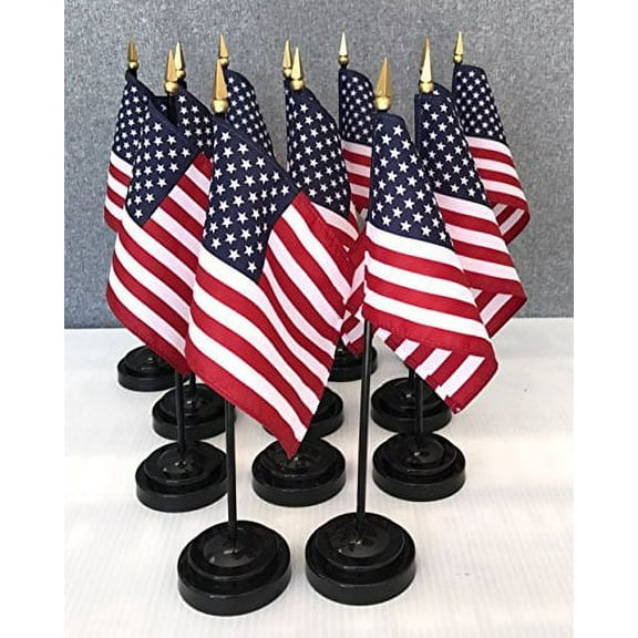 MADE IN USA!! Box of 12 USA 4"x6" Miniature Desk & Table Flags Includes 12 Flag Stands & 12 American Small Mini Flags