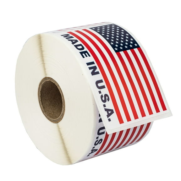 MADE IN USA Flag Pre-Printed Labels / Stickers 2" x 3", 500 labels per roll, 4 Rolls
