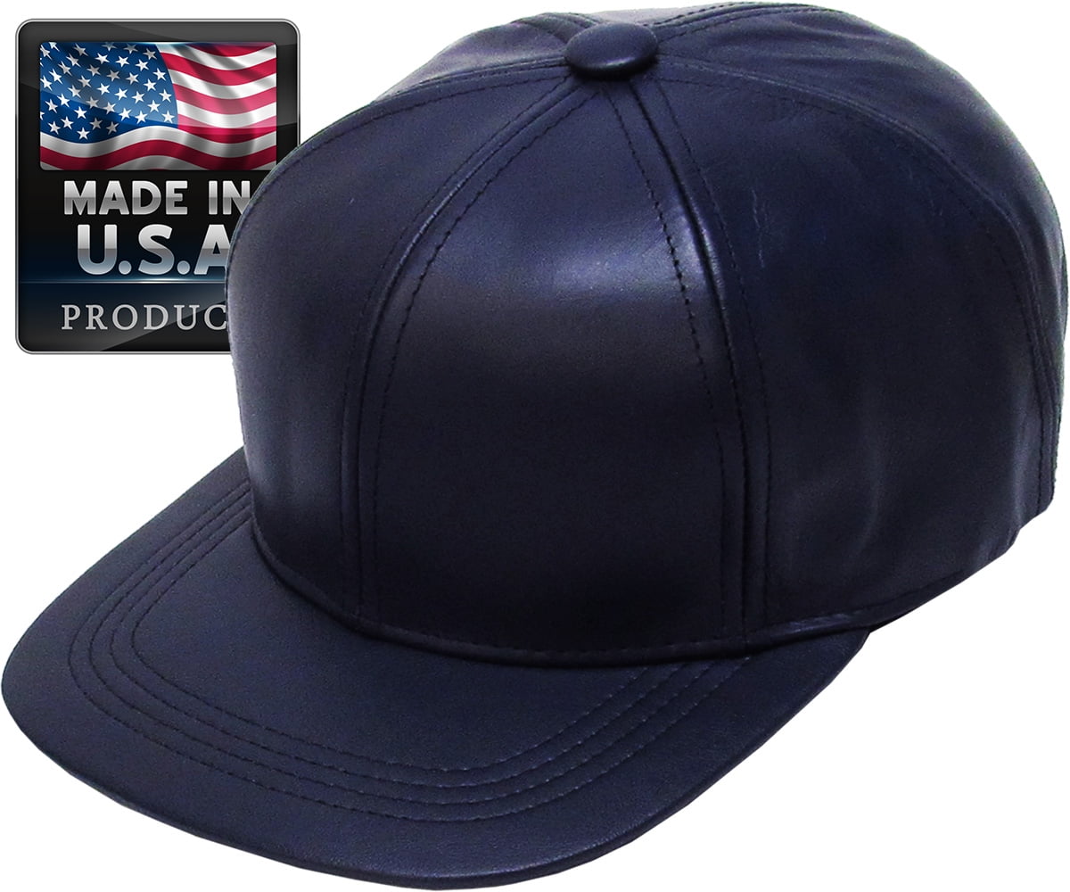 MADE IN USA Genuine Leather Baseball Cap Adjustable Velcro Closure