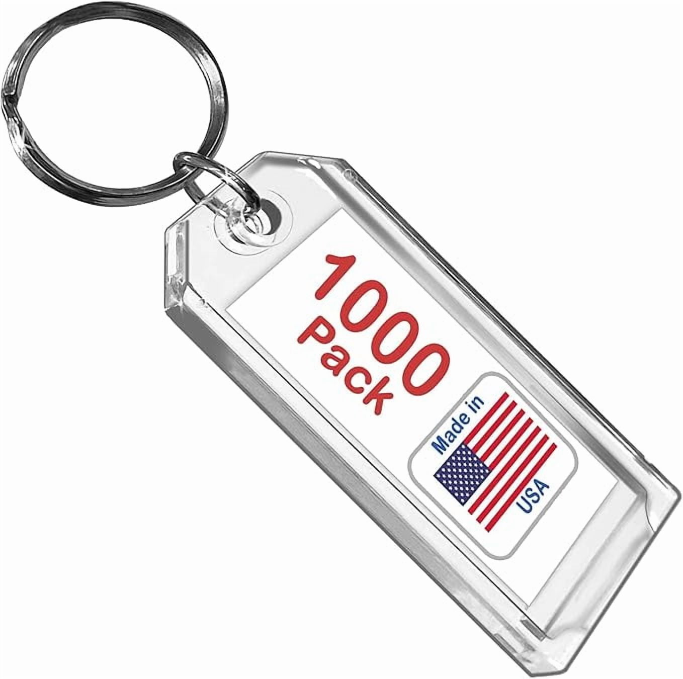 MADE IN USA Premium Key Tag 3” Slip-Slot Plastic Heavy Duty (Clear Crystal Color) (1000 Pack) (Label and Ring included) (Made in USA)