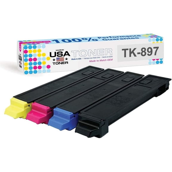 MADE IN USA TONER Compatible Replacement for Kyocera TK-897 Ecosys FS C8520 FS C8525 TASKalfa 205c 255c, Copystar TK-899 CMYK, 4 Pack