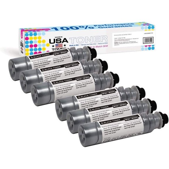 MADE IN USA TONER Compatible Replacement for Ricoh Aficio Savin MP 301SP, 301SPF, MP301, 841714, 841767 Black, 6 Pack