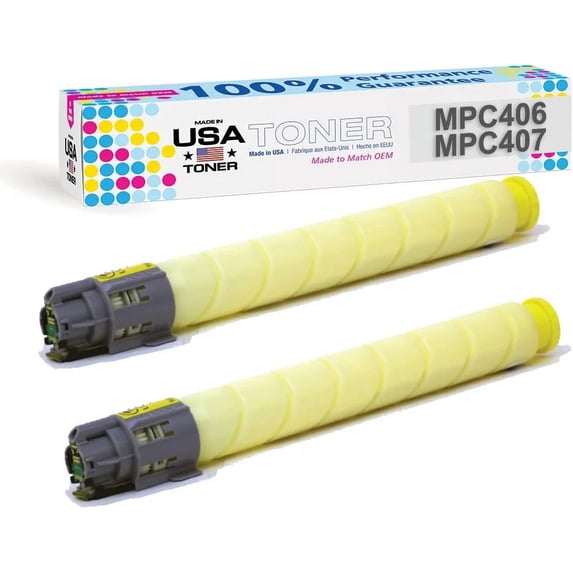 MADE IN USA TONER Compatible Replacement for Ricoh MP C306, C307, C406, C407 842094 842210 High Yield Yellow, 2 Pack
