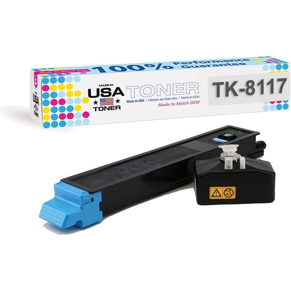 MADE IN USA TONER Compatible Replacement for use in Kyocera Ecosys M8130cidn, Ecosys M8124cidn, TK-8117 ,TK-8117C Cyan