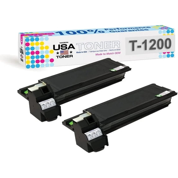 MADE IN USA TONER Replacement for Toshiba T-1200, e-Studio 12,15,120,150,151,162D Black, 2 Pack