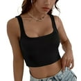 thumbnail image 1 of MADE IN USA Womens Sleeveless Ribbed Crop Tank Top Scoop Neck Fitted Sexy Summer Gym Workout Shirt, 1 of 8