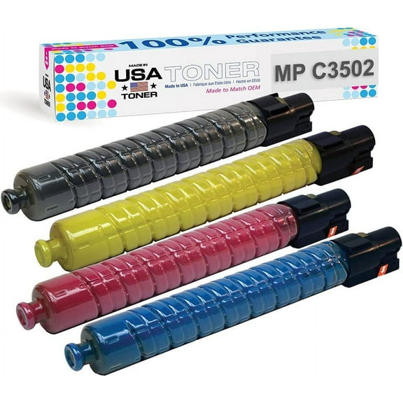MADE IN USA TONER Compatible Replacement for Ricoh Aficio Savin MP C3002 MP C3502 MPC3002 MPC3502-841735 841738 841737 841736 - Black Cyan Magenta Yellow, 4 Pack Black 28,000 - Color 18,000 Pages