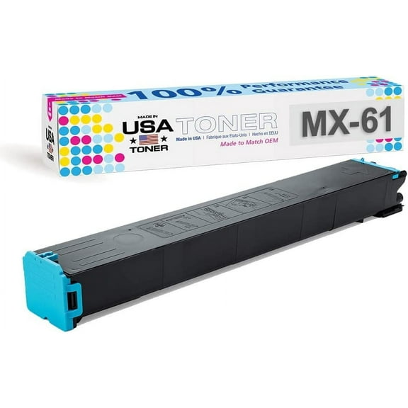 MADE IN USA TONER Compatible Replacement for Sharp MX-61NT, MX3050, MX3070, MX5070, MX2651, MX3051, MX3061, MX3071, MX3551, MX3561, MX3571, MX4051, MX4061 Cyan, 1 Cartridge