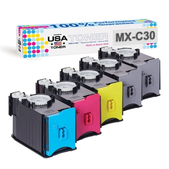 MADE IN USA TONER Compatible Replacement for Sharp MX-C30NT, MX-C250F, C300P, C300W, C301W, C303W, C304W, C305W, C306W Black x 2, Cyan, Yellow, Magenta, 5 Pack