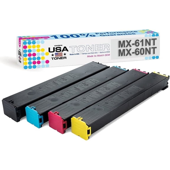 MADE IN USA TONER Compatible Replacement for Sharp MX61NT, MX3050, MX3070, MX5070, MX2651, MX3051, MX3061, MX3071, MX3551, MX3561, MX3571, MX4051, MX4061 Black,Cyan,Yellow,Magenta, 4 Pack