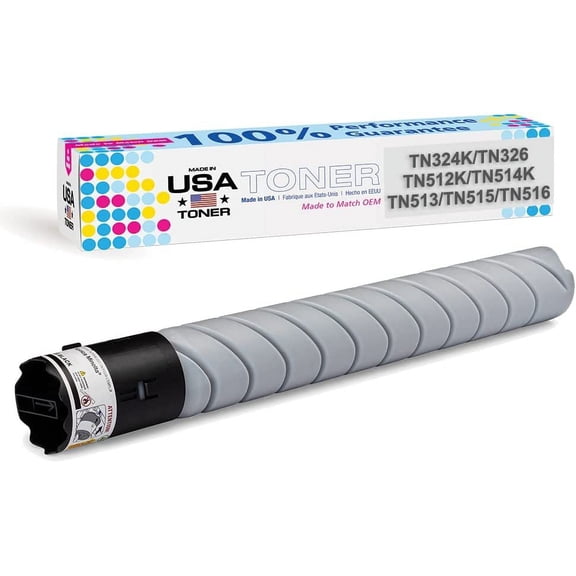 MADE IN USA TONER Compatible Replacement for use in Konica Minolta bizhub 308e, 368e, C258, C308, C368, C458, C558, TN512K, TN324K, TN513, TN514K, TN515, TN516, TN326 Universal Black, 1 Cartridge
