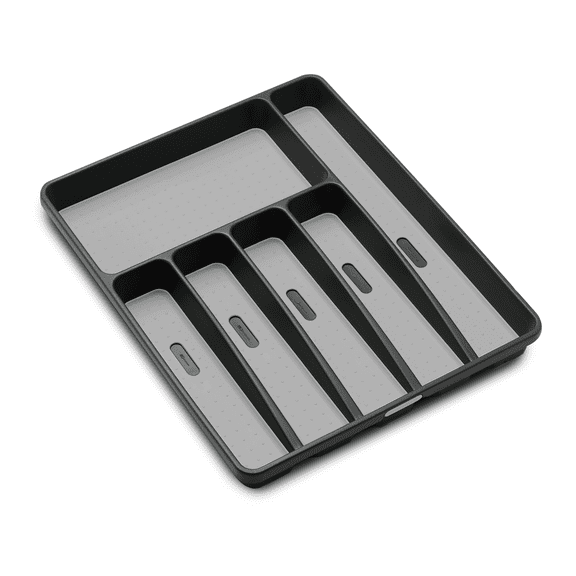 madesmart Silverware Tray, 6 Compartment Flatware Organizer for Forks, Knives & Spoons, Non Slip, Soft Grip Lining, Durable Drawer Organizer, Granite