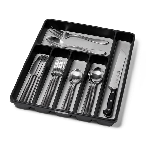madesmart Large Silverware Tray, 6-Compartment Kitchen Drawer Organizer, Soft-Grip Lining, Non-Slip Feet, BPA-Free, Carbon/Light Grey