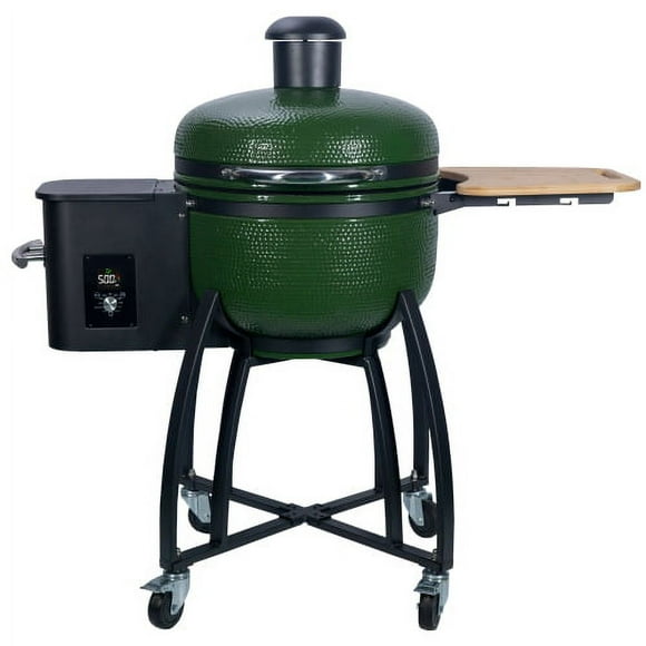 MADETEC 24" Ceramic Pellet Grill with 19.6" diameter Gridiron Double Ceramic Liner 4-in-1 Smoked Roasted BBQ Pan-roasted for Outdoors Patio,Green