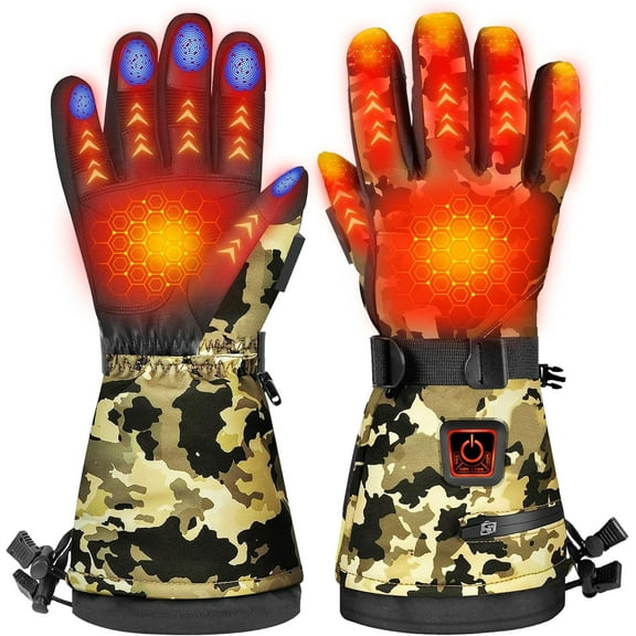 MADETEC Heated Gloves for Men Women,7.4V 22.2Wh Rechargeable Electric Camo Heated Gloves,Up to 10H Heating,Touchscreen Ski Winter Gloves for Outdoor Skiing Hunting Work Hiking