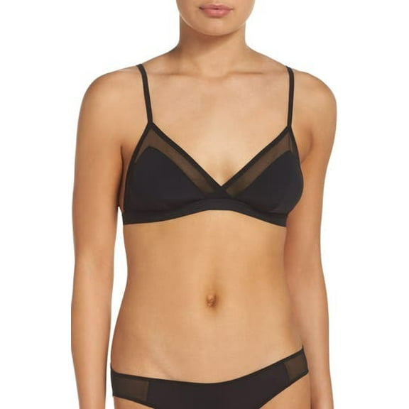 MADEWELL Womens Bralette Deep Micro Mesh V-Neck Solid   Black XS