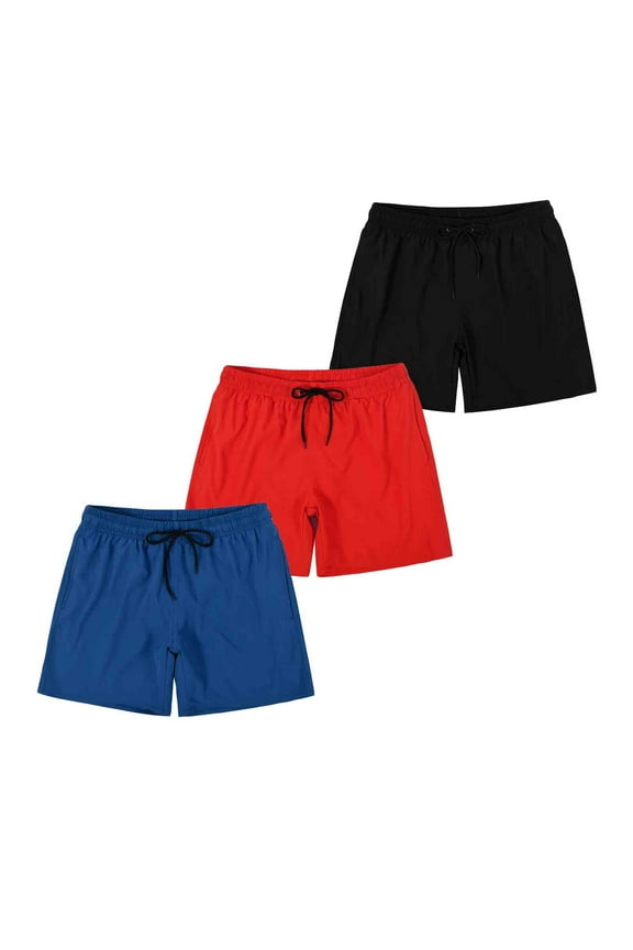 3 Pack Mens Swim Trunks with Mesh Lining Quick Dry Swim Shorts Bathing Suit Swimswear Black/ Red/ Sapphire Blue Size M