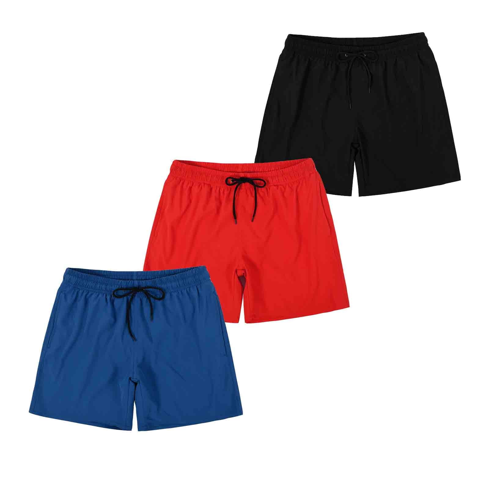MADHERO 3 Pack Mens Swim Trunks with Mesh Lining Quick Dry Swim Shorts Bathing Suit Swimswear Black/ Red/ Sapphire Blue Size S