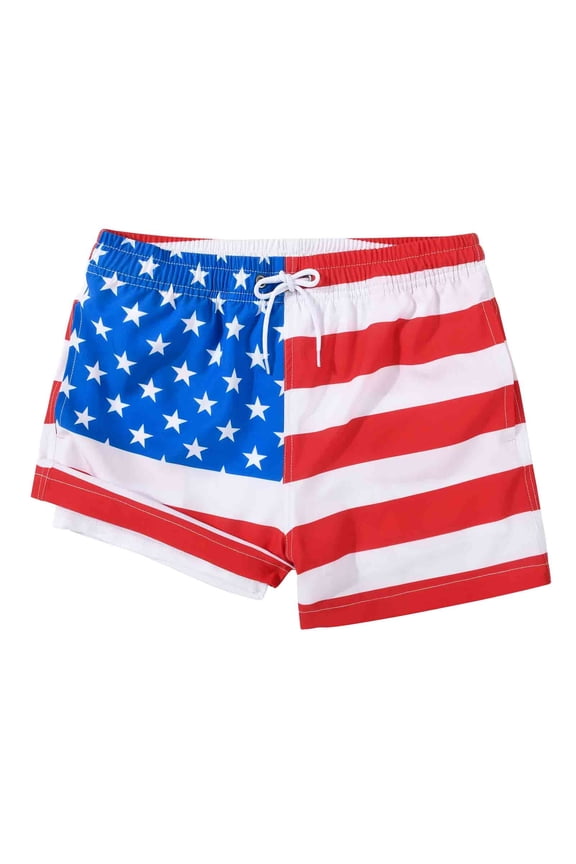 Boy's 2 in 1 Swim Trunks with Liner Funny Printed Swim Shorts for Kids American Flag 14