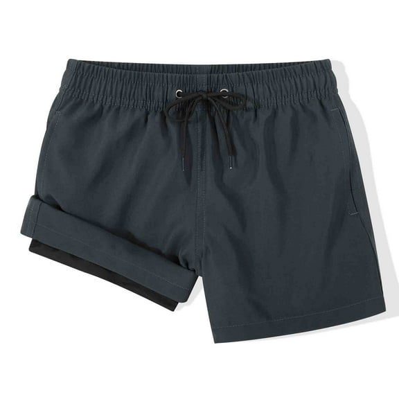 MADHERO Boy's 2 in 1 Swim Trunks with Liner Funny Printed Swim Shorts for Kids Dark Grey 8