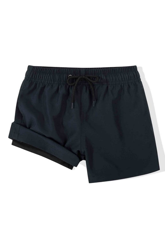 Boy's 2 in 1 Swim Trunks with Liner Funny Printed Swim Shorts for Kids Navy Blue 12