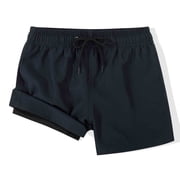 MADHERO Boy's 2 in 1 Swim Trunks with Liner Funny Printed Swim Shorts for Kids Navy Blue 6