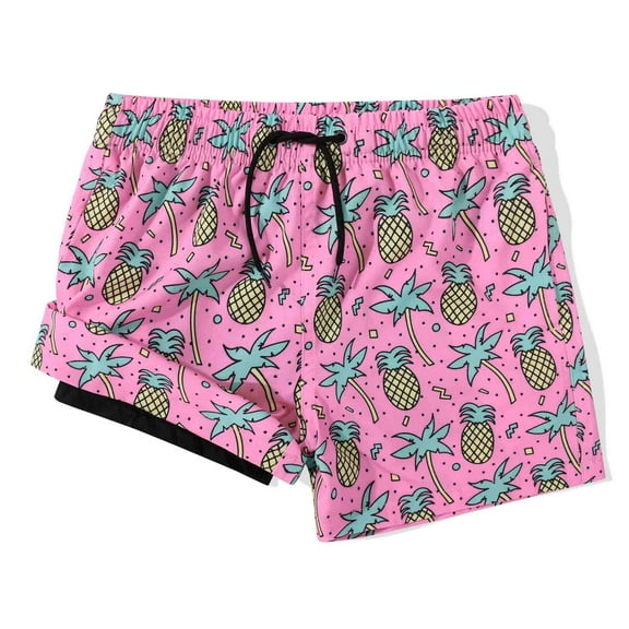 MADHERO Boy's 2 in 1 Swim Trunks with Liner Funny Printed Swim Shorts for Kids Pink Pineapple 12