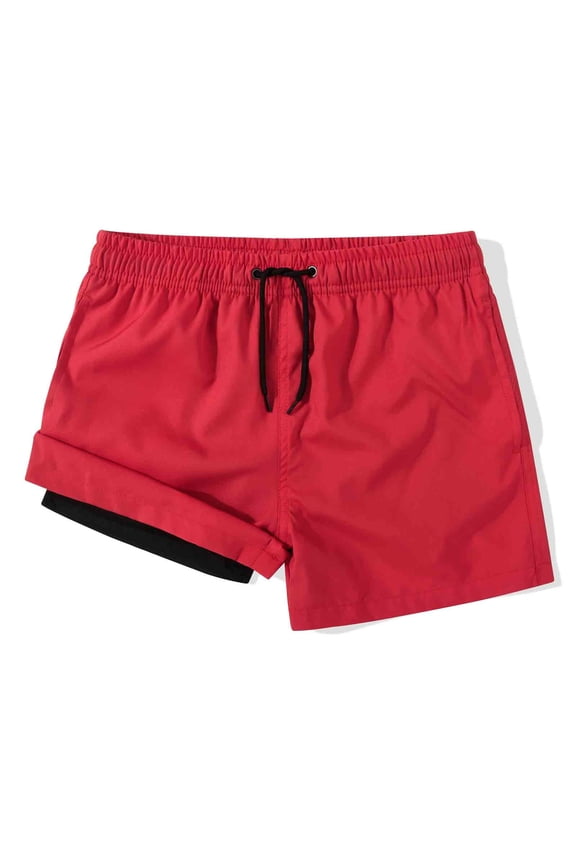 Boy's 2 in 1 Swim Trunks with Liner Funny Printed Swim Shorts for Kids Red 10