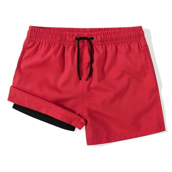 MADHERO Boy's 2 in 1 Swim Trunks with Liner Funny Printed Swim Shorts for Kids Red 6