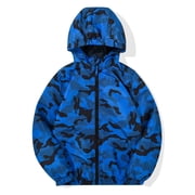 Boys Girls Rain Jacket Lightweight Long Sleeve Windbreaker Blue print 10