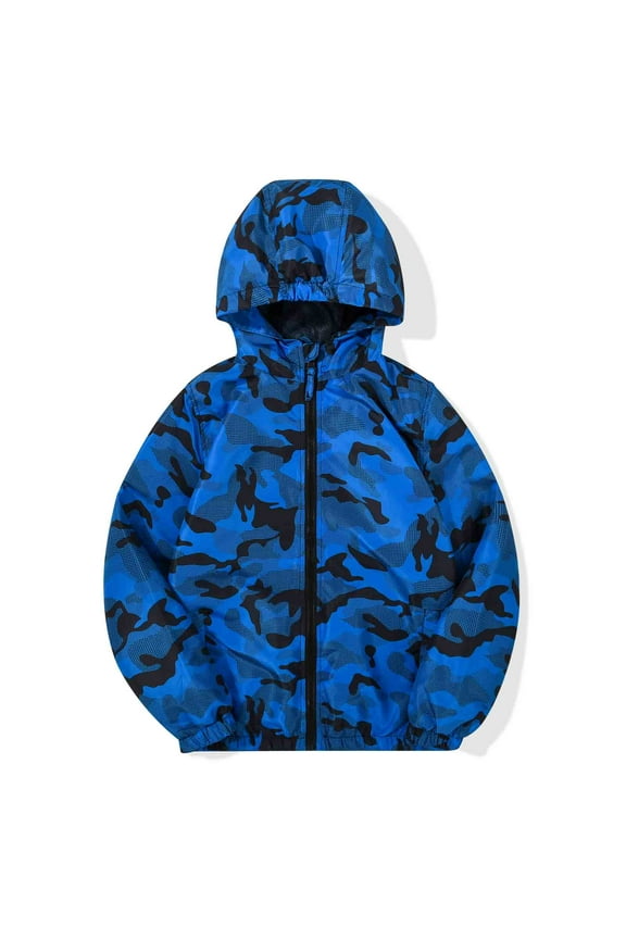 Boys Girls Rain Jacket Lightweight Long Sleeve Windbreaker Blue print 14