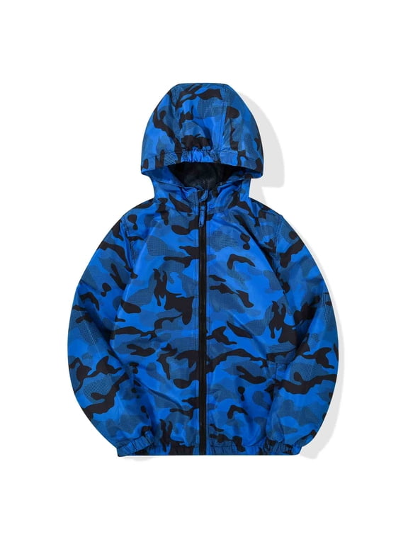 Boys Girls Rain Jacket Lightweight Long Sleeve Windbreaker Blue print 8
