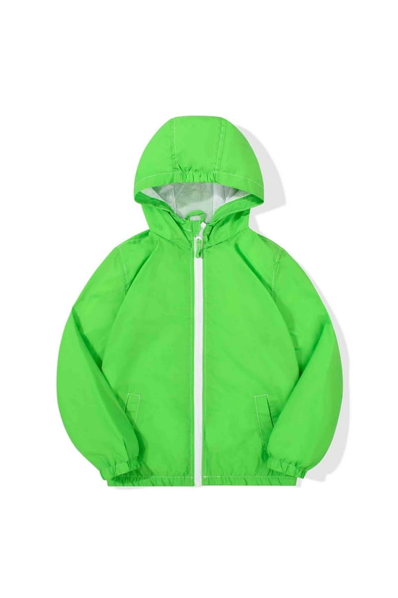 Boys Girls Rain Jacket Lightweight Long Sleeve Windbreaker Fruit Green 10