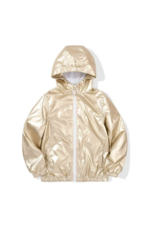 Boys Girls Rain Jacket Lightweight Long Sleeve Windbreaker Gold 6