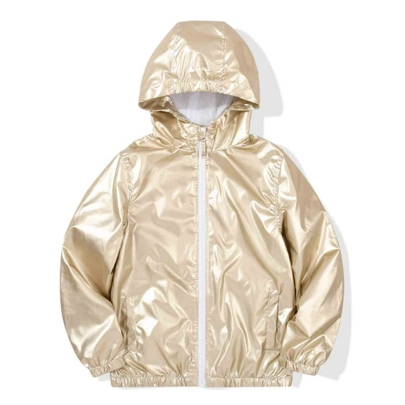 MADHERO Boys Girls Rain Jacket Lightweight Long Sleeve Windbreaker Gold 8