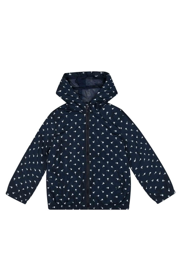 Boys Girls Rain Jacket Lightweight Long Sleeve Windbreaker Navy Blue Floral 10
