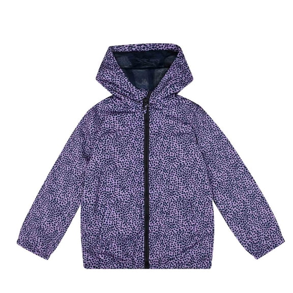MADHERO Boys Girls Rain Jacket Lightweight Long Sleeve Windbreaker Purple Leopard 12